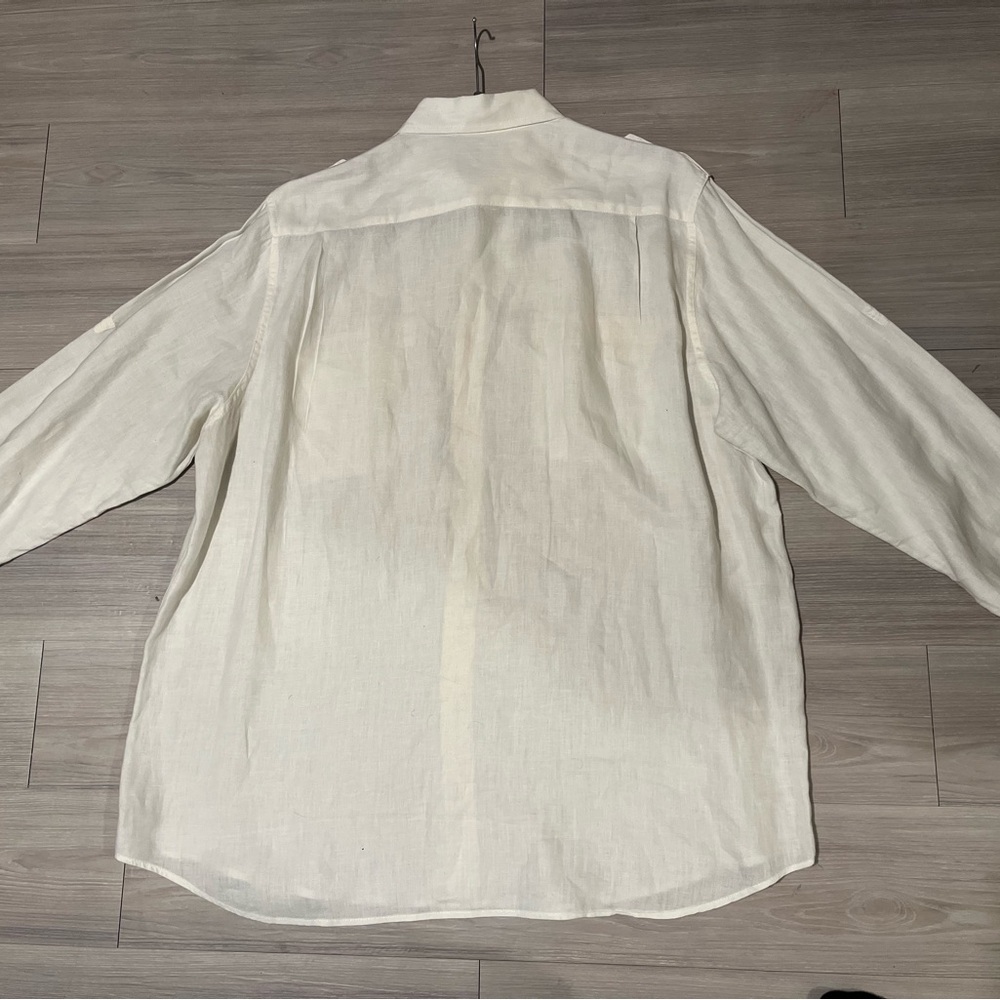 Lucky Brand White Linen Military inspired Casual Button Down Shirt